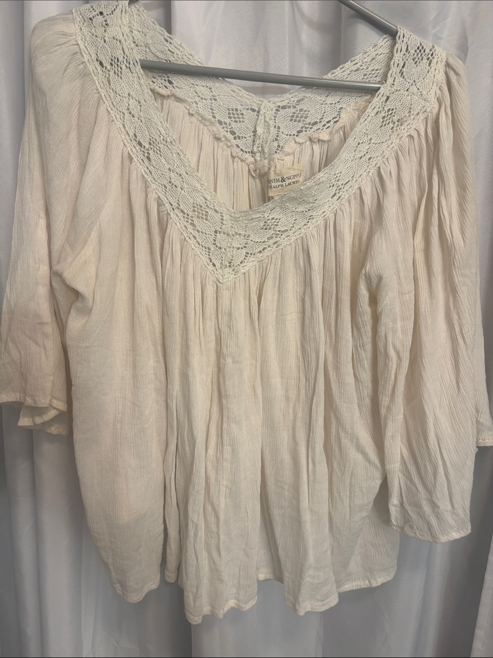 Ralph Lauren Medium  Cream Crochet-Trim Peasant Top